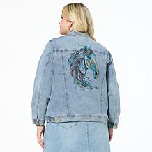 DG2 by Diane Gilman New Classic Stretch Denim Embroidered Jean Jacket