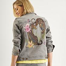 DG2 by Diane Gilman New Classic Stretch Denim Embroidered Jean Jacket