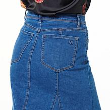 DG2 by Diane Gilman New Classic Stretch Denim Fit-and-Flare Midi Skirt