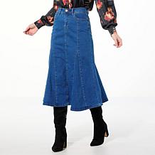 DG2 by Diane Gilman New Classic Stretch Denim Fit-and-Flare Midi Skirt