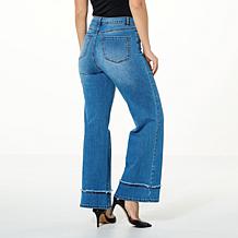DG2 by Diane Gilman New Classic Stretch Denim Frayed Wide-Leg Jean