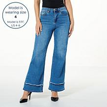 DG2 by Diane Gilman New Classic Stretch Denim Frayed Wide-Leg Jean