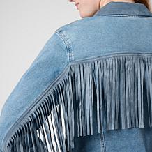 DG2 by Diane Gilman New Classic Stretch Denim Fringe Western Jacket