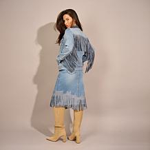 DG2 by Diane Gilman New Classic Stretch Denim Fringe Western Jacket