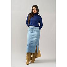 DG2 by Diane Gilman New Classic Stretch Denim Midi Skirt w/Side Slits