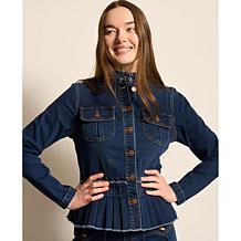 DG2 by Diane Gilman New Classic Stretch Denim Peplum Jacket