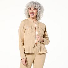 DG2 by Diane Gilman New Classic Stretch Denim Peplum Jacket