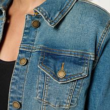 DG2 by Diane Gilman New Classic Stretch Denim Peplum Waterfall Jacket