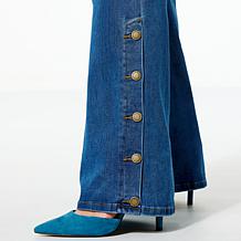 DG2 by Diane Gilman New Classic Stretch Denim Side Snap Wide-Leg Jean