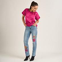 DG2 by Diane Gilman New Classic Stretch Denim Straight-Leg Embroide...