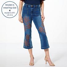 DG2 by Diane Gilman New Classic Stretch Embroidered Crop Wide-Leg Jean
