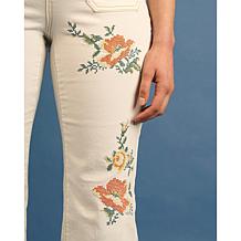 DG2 by Diane Gilman New Classic Stretch Embroidered Crop Wide-Leg Jean