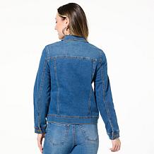DG2 by Diane Gilman New Classic Stretch Heart-Embellished Denim Jacket