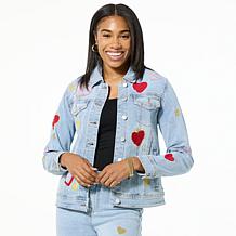 DG2 by Diane Gilman New Classic Stretch Legacy Heart Denim Jacket