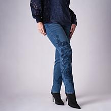 DG2 by Diane Gilman New Classic Stretch Rose-Embroidered Ankle Jean