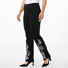 DG2 by Diane Gilman New Classic Stretch Straight-Leg Embroidered Jean