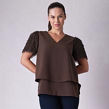 DG2 by Diane Gilman Novelty Sleeve V-Neck Easy Top