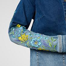 DG2 by Diane Gilman Ombre Dyed Embroidered Sleeve Denim Jacket