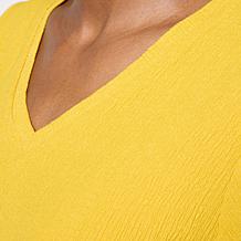 DG2 by Diane Gilman Plissé Knit Flutter-Sleeve V-Neck Top