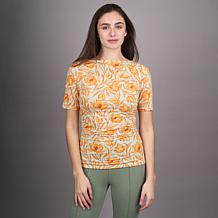 DG2 by Diane Gilman Printed Boatneck Elbow Sleeve Top