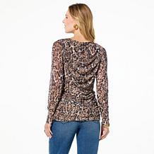 DG2 by Diane Gilman Printed Mesh Boat-Neck Top