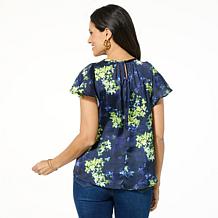DG2 by Diane Gilman Printed Satin Flutter-Sleeve Blouse