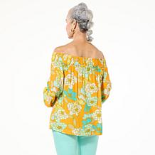 DG2 by Diane Gilman Printed Smocked Off-Shoulder Top