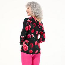 DG2 by Diane Gilman Printed Stretch Knit Asymmetric Neck Top