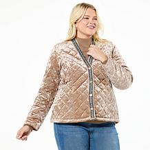 DG2 by Diane Gilman Quilted Velvet Crystal Detail Jacket