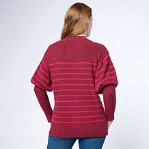 DG2 by Diane Gilman Rib Striped Knit Juliette-Sleeve Sweater