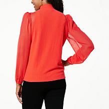 DG2 by Diane Gilman Ribbed Knit Mesh Lantern Sleeve Top