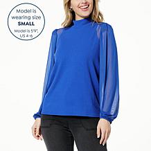 DG2 by Diane Gilman Ribbed Knit Mesh Lantern Sleeve Top