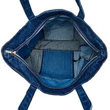 DG2 by Diane Gilman Rigid Denim Zip Closure Patched Tote Bag