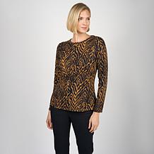 DG2 by Diane Gilman Ruched Asymmetric Seam Long Sleeve Top