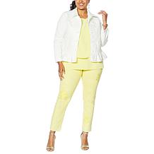 DG2 by Diane Gilman Ruffled-Hem Classic Stretch Denim Jacket