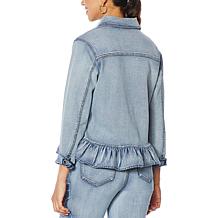 DG2 by Diane Gilman Ruffled-Hem Classic Stretch Denim Jacket