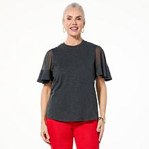 DG2 by Diane Gilman Sheer Flutter-Sleeve Top
