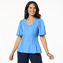 DG2 by Diane Gilman Shirred Flutter-Sleeve Top