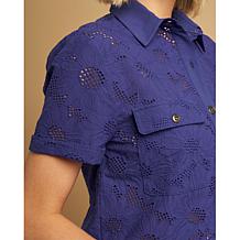 DG2 by Diane Gilman Short-Sleeve Button Front Eyelet Top