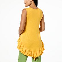 DG2 by Diane Gilman Slub Knit Placed Print Ruffled-Hem Tank