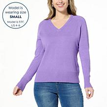 DG2 by Diane Gilman SoftEase Knit Rhinestone V-Neck Sweater