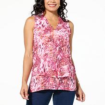 DG2 by Diane Gilman Stand Collar Inverted Pleat Easy Tank