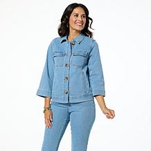 DG2 by Diane Gilman Stretch Denim Bracelet-Sleeve Button Jacket