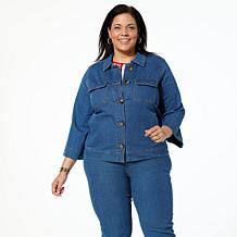 DG2 by Diane Gilman Stretch Denim Bracelet-Sleeve Button Jacket