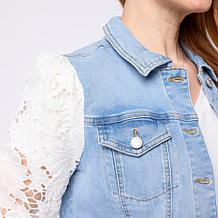 DG2 by Diane Gilman Stretch Lace Sleeve Denim Jacket