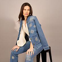 DG2 by Diane Gilman Stretch Medallion Embroidered Utility Jacket