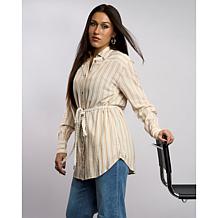 DG2 by Diane Gilman Striped Button Front Belted Tunic