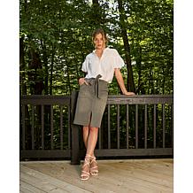 DG2 by Diane Gilman Super Stretch Knit Denim Belted Skirt