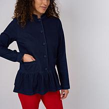 DG2 by Diane Gilman Super Stretch Knit Denim Peplum Hem Jacket