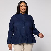 DG2 by Diane Gilman Super Stretch Knit Denim Peplum Hem Jacket